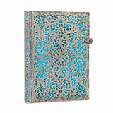 Caderno Paperblanks Silver Filigree Maya Blue Capa Dura Midi - Pautado