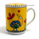 Caneca Mug Egan Italy para Chá com Infusor e Tampa Cocoricó 350 ml - Amarela