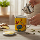 Caneca Mug Egan Italy para Chá com Infusor e Tampa Cocoricó 350 ml - Amarela