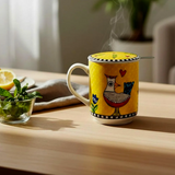 Caneca Mug Egan Italy para Chá com Infusor e Tampa Cocoricó 350 ml - Amarela