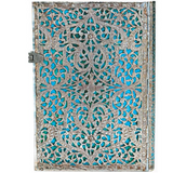 Caderno Paperblanks Silver Filigree Maya Blue Capa Dura Midi - Pautado